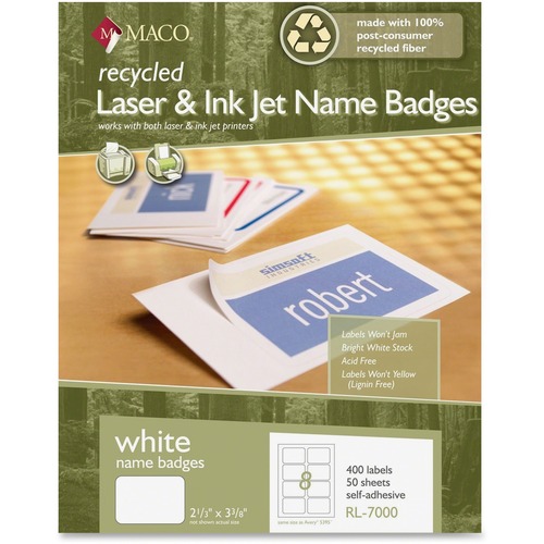 Maco Recycled Laser/Inkjet White Name Badge Labels