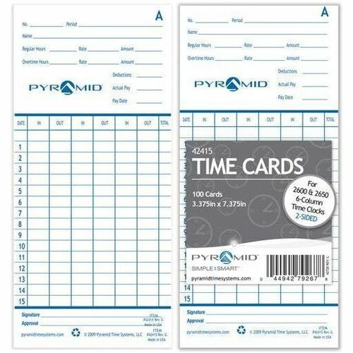 Pyramid Time Systems Time Cards For Models 2600 & 2650