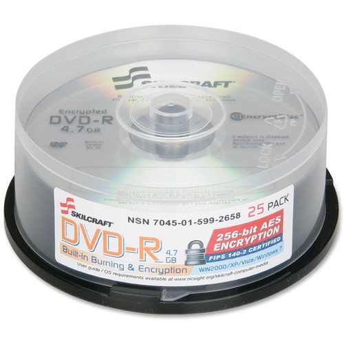 SKILCRAFT DVD Recordable Media - DVD-R - 8x - 4.70 GB - 25 Pack Spindl