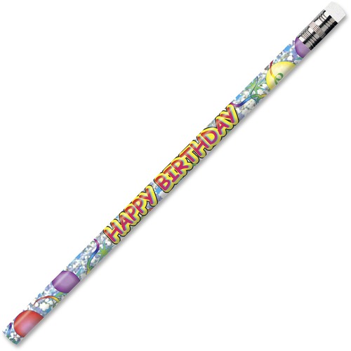 Moon Products Decorated Pencil, Happy Birthday, #2, Holographic Silver