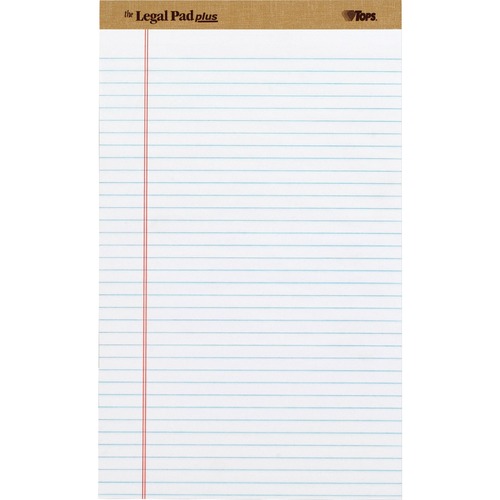 TOPS TOPS The Legal Pad Plus, Legal Rule, White, Perforated, 50 SH/PD, 12 P
