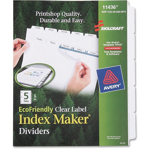 SKILCRAFT SKILCRAFT 5-Tab Clear Label Index Maker Divider
