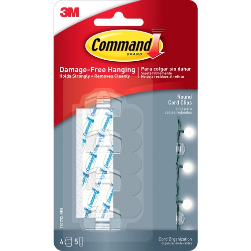 Command Clear Round Cord Clips with Clear Strips17017CLR