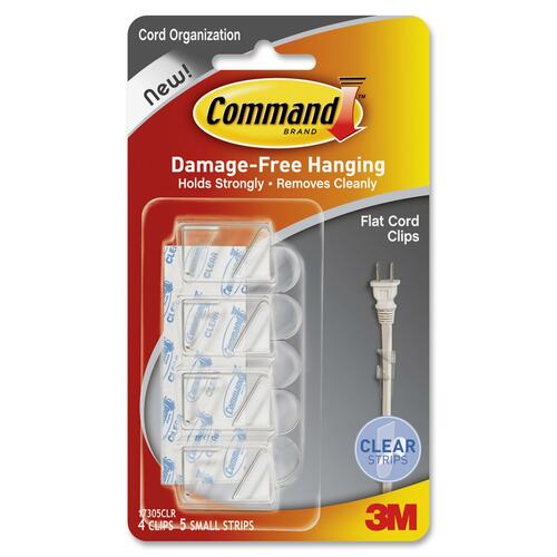 Command Clear Flat Cord Clips with Clear Strips17305CLR