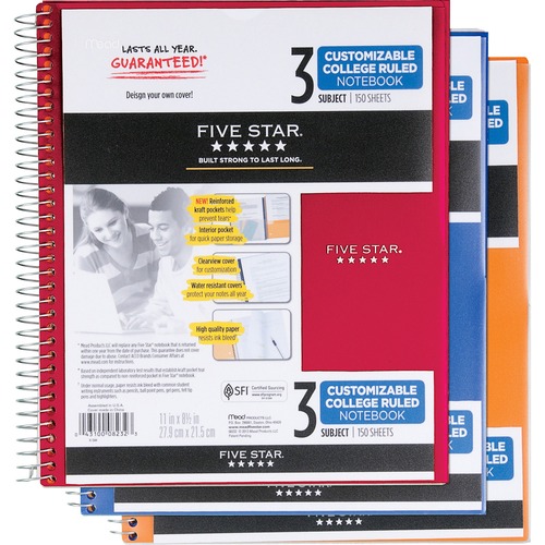 Mead Mead Five Star Customizable College Ruled Notebook - 3 Subject