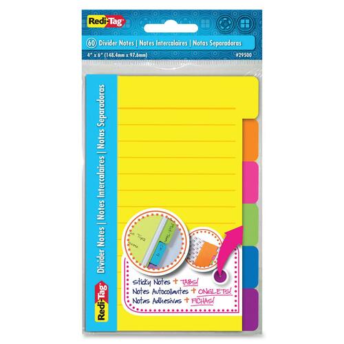 Redi-Tag 4x6 Sticky Ruled Divider Notes