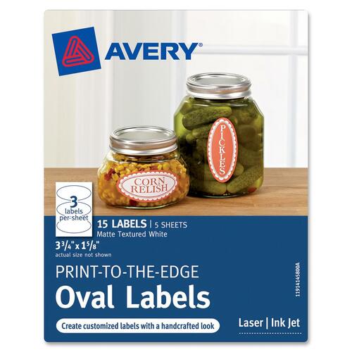 Avery Avery Print-to-the-Edge Oval Labels 41458, Matte, 3-3/4