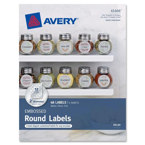 Avery Avery Embossed Round Labels 41466, Matte Silver Foil, 2