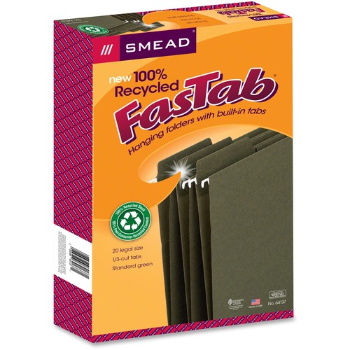 Smead Smead 64137 Standard Green 100% Recycled FasTab Hanging Folder