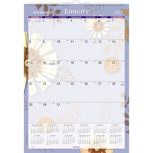 At-A-Glance Paper Flower Monthly Wall Calendar