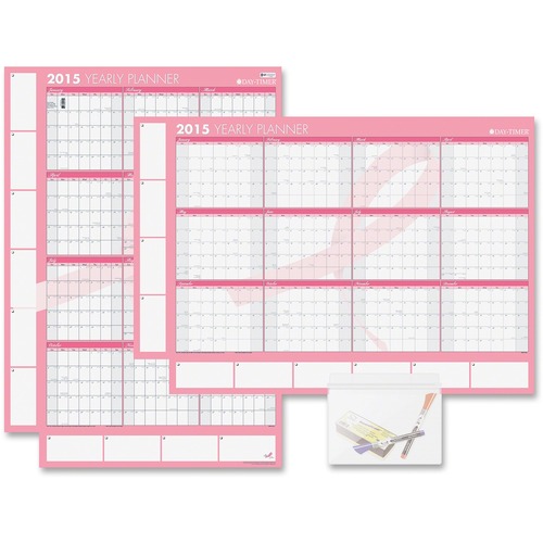 Day-Timer Pink Ribbon Yearly Erasable Wall Calendar