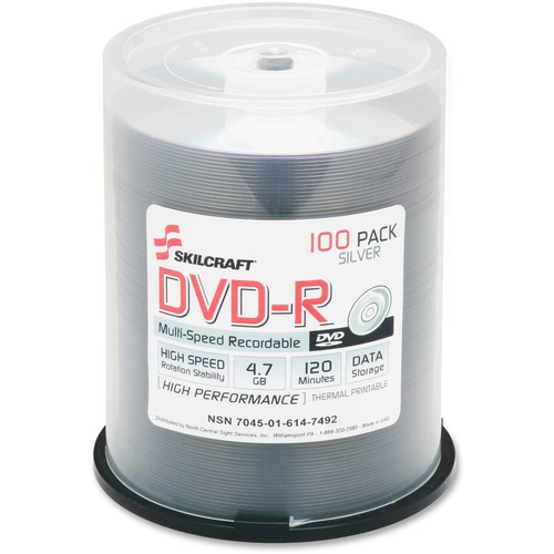 SKILCRAFT DVD Recordable Media - DVD-R - 4.70 GB - 100 Pack Spindle