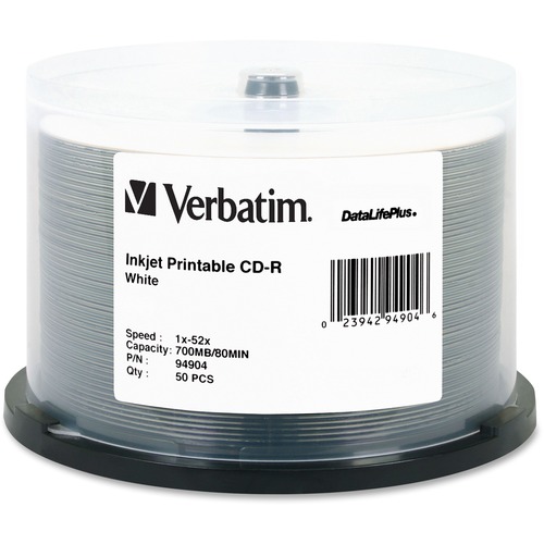 Verbatim CD-R 700MB 52X DataLifePlus White Inkjet Printable - 50pk Spi