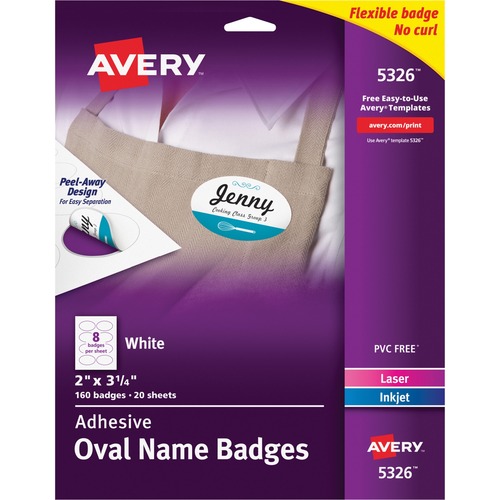 Avery Avery White Adhesive Name Badges 5326, Oval, 2