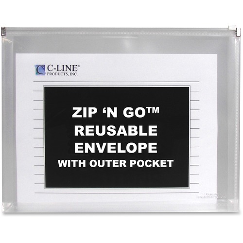 C-Line C-Line Zip 'N Go Reusable Envelope with Outer Pocket, Clear, 3/PK, 481