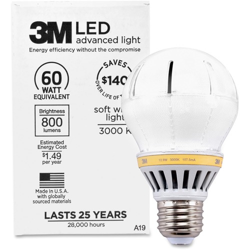 3M 3M Commercial LED Advanced Light A19 RCA19B3, Soft White 3000K, 800 Lu