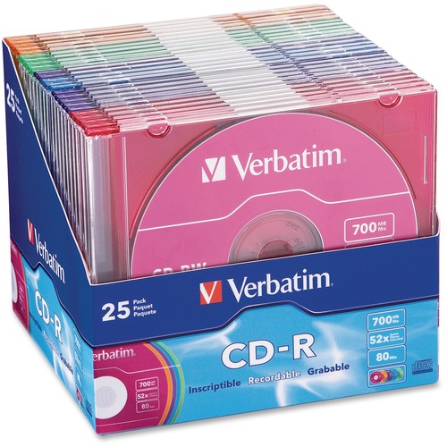 Verbatim CD-R 700MB 52X with Color Branded Surface - 25pk Slim Case, A