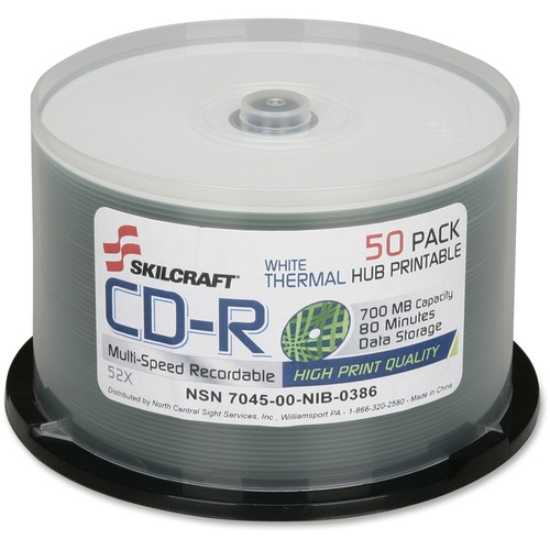SKILCRAFT SKILCRAFT CD Recordable Media - CD-R - 52x - 700 MB - 50 Pack Spindle