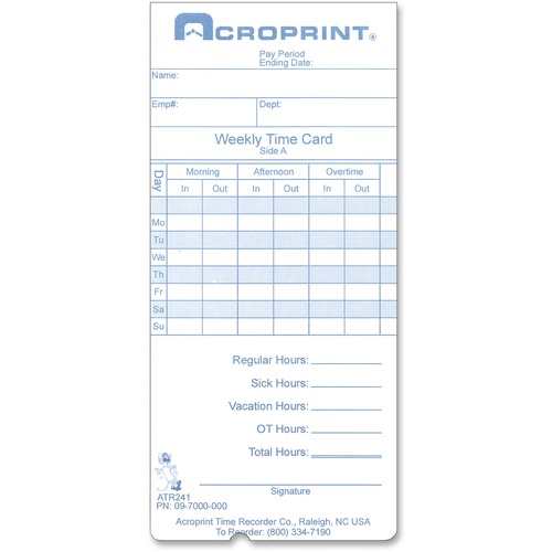 Acroprint Time Clock Replacement Time Cards