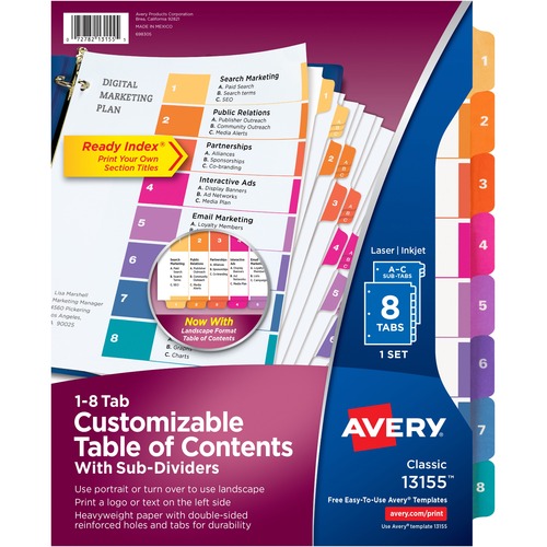 Avery Avery Ready Index Table of Contents Dividers with Sub-Dividers