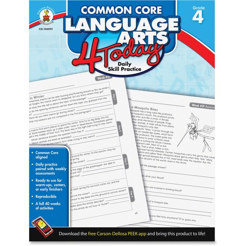 Carson-Dellosa Common Core Language Arts 4 Today Workbook Education Pr