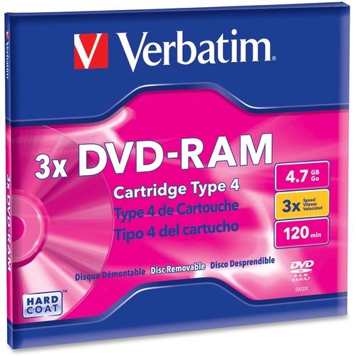 Verbatim DVD-RAM 4.7GB 3X Single Sided, Type 4 with Branded Surface -