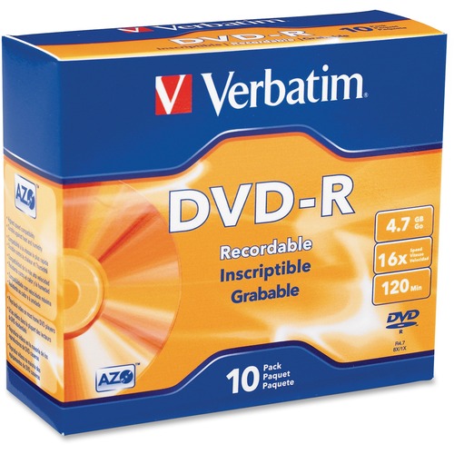 Verbatim Verbatim AZO DVD-R 4.7GB 16X with Branded Surface - 10pk Slim Case