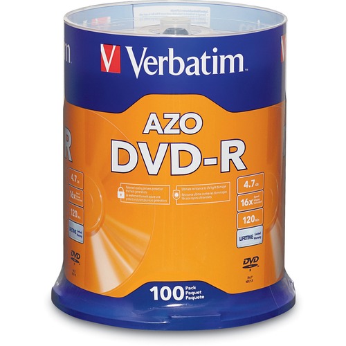 Verbatim 95102 DVD Recordable Media - DVD-R - 16x - 4.70 GB - 100 Pack