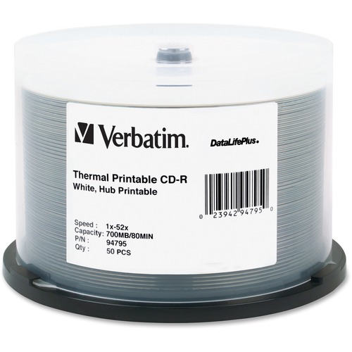 Verbatim CD-R 700MB 52X DataLifePlus White Thermal Printable, Hub Prin