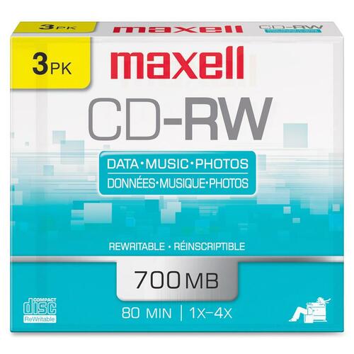 Maxell Maxell CD Rewritable Media - CD-RW - 4x - 650 MB - 3 Pack