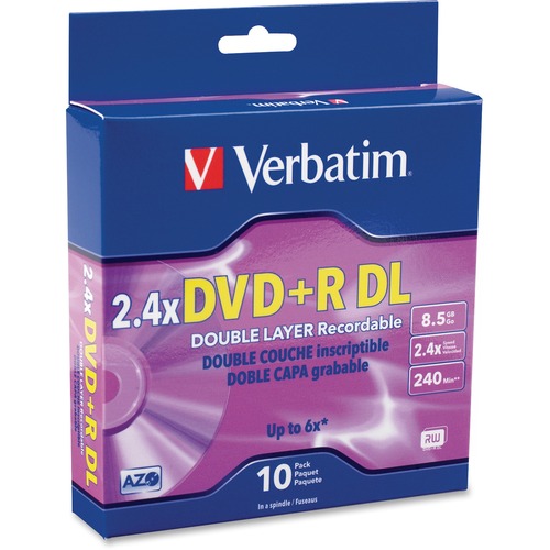 Verbatim Verbatim 95166 DVD Recordable Media - DVD+R DL - 2.4x - 8.50 GB - 10 P