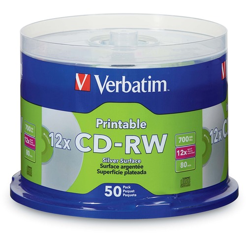 Verbatim CD-RW 700MB 2X-4X DataLifePlus Silver Inkjet Printable with B