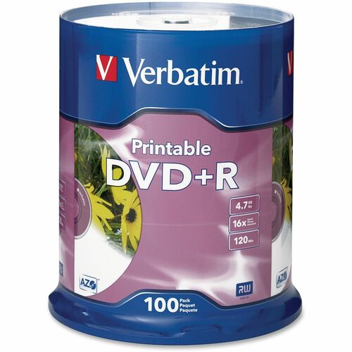 Verbatim DVD Recordable Media - DVD+R - 16x - 4.70 GB - 100 Pack Spind