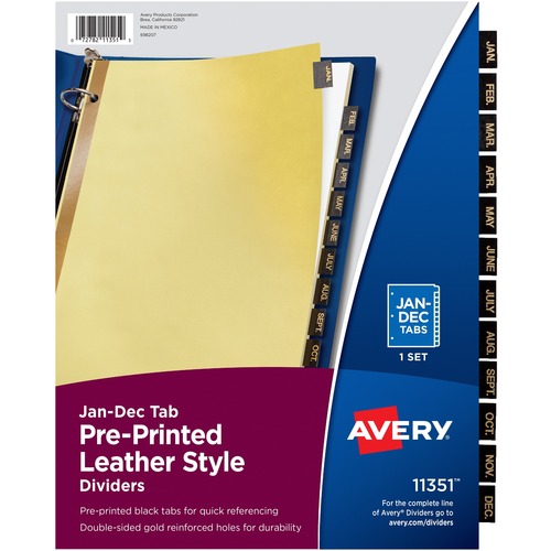 Avery Avery Monthly Gold Line Black Leather Tab Divider