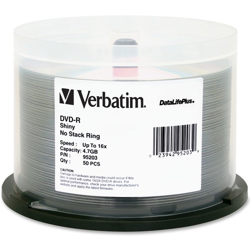 Verbatim DVD-R 4.7GB 16X DataLifePlus Shiny Silver Silk Screen Printab