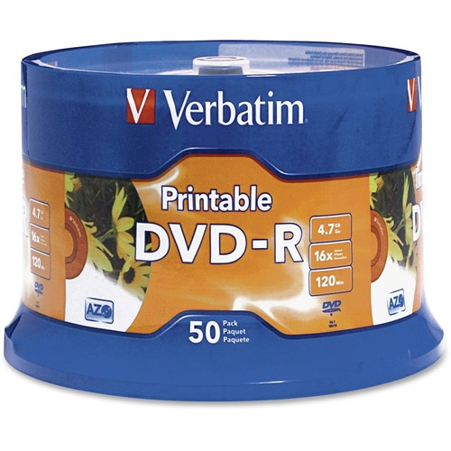 Verbatim Verbatim DVR-R 4.7GB 16X White Inkjet Printable with Branded Hub - 50p