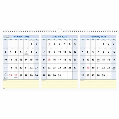 At-A-Glance At-A-Glance 3 Months QuickNotes Horizontal Wall Calendar