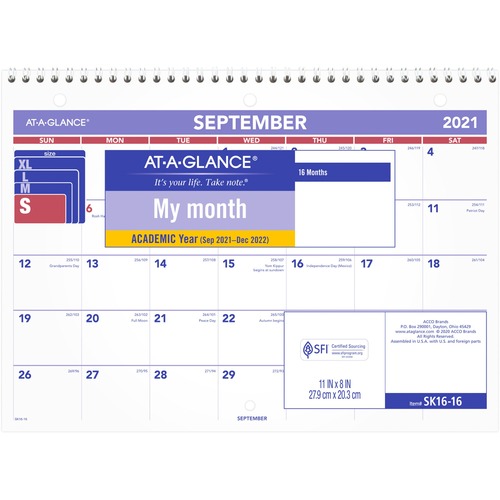 At-A-Glance 16 Months Academic Calendar