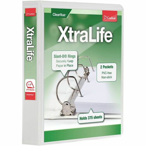 Cardinal XtraLife ClearVue Non-Stick Locking Slant-D Ring Binder