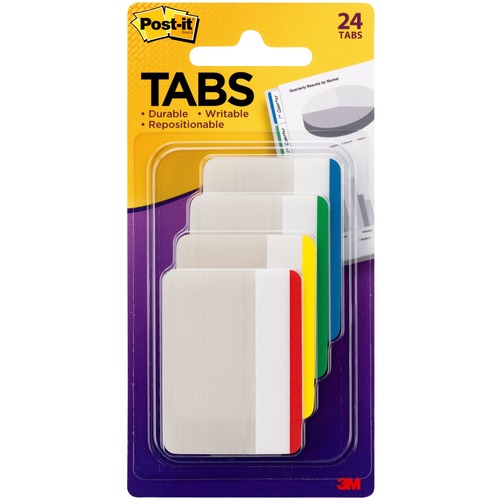 Post-it Post-it Tabs, 2 Inch Lined, Assorted Primary Colors, 6/Color, 4 Colors