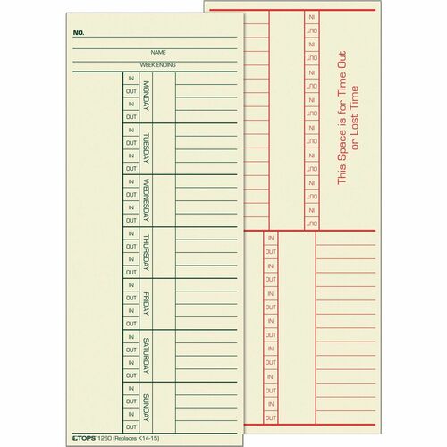 TOPS TOPS 2-Sided Weekly Time Card