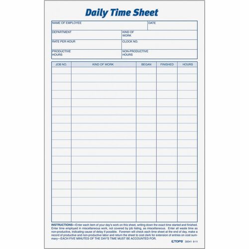 TOPS TOPS Daily Time Sheet Form