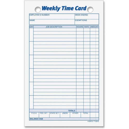 TOPS TOPS Weekly Handwritten Time Cards