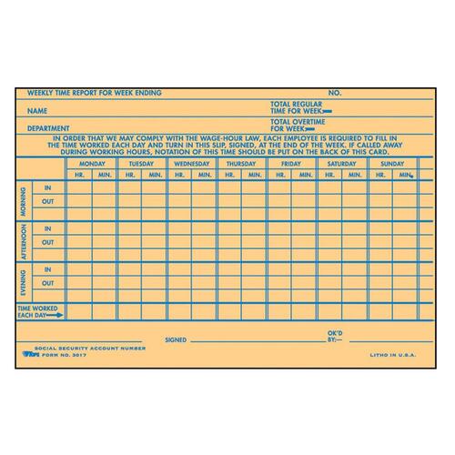 TOPS TOPS Weekly/Overtime Time Cards