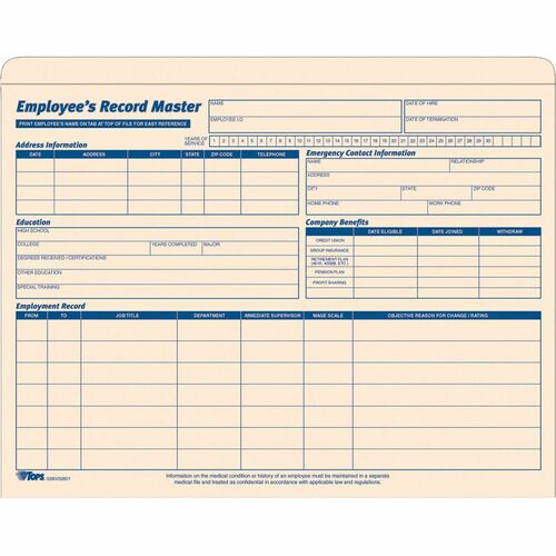 TOPS TOPS Employee Record Master File Jacket