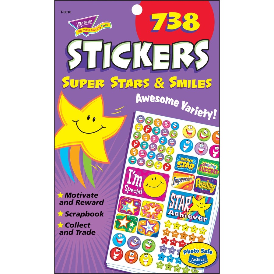 Trend Colorful Star Smiles/Fruit Punch Stinky Stickers , 96 per Pack, 6 Packs