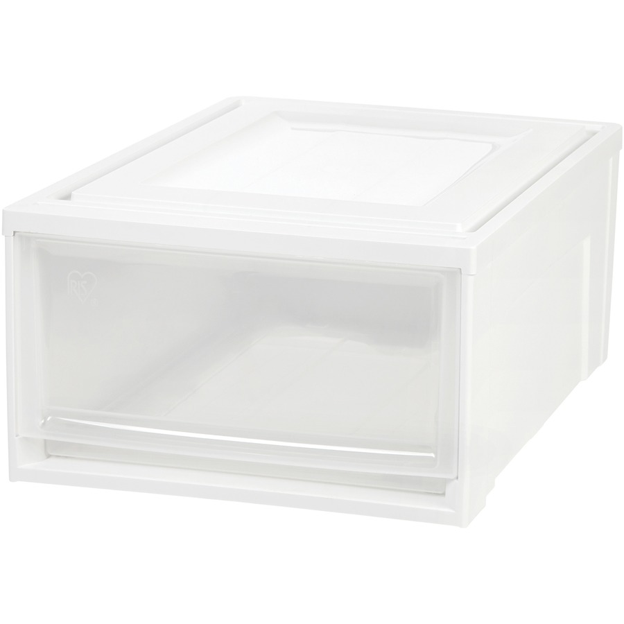 IRIS Stackable Storage Box Drawer - External Dimensions: 19.6 Length x  15.8 Width x 9 Height - 15 lb - 7.72 gal - Stackable - Plastic - Clear,  White - For Clothes, Craft Supplies, Towel - 3 / Carton - Servmart