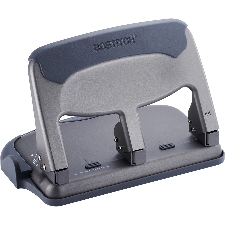 Bostitch Antimicrobial EZ Squeeze Hole Punch - 3 Punch Head(s) - 40 Sheet  of 20lb Paper - 9/32 Punch Size - Metal - Servmart