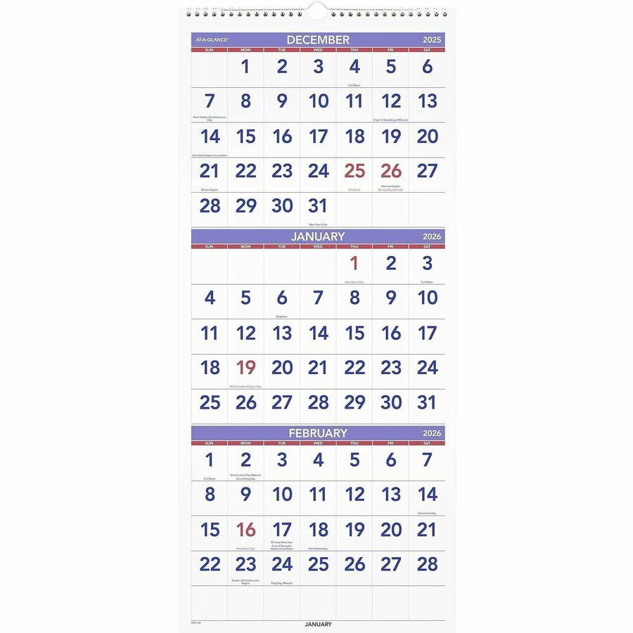 At A Glance 3 Month Reference Wall Calendar