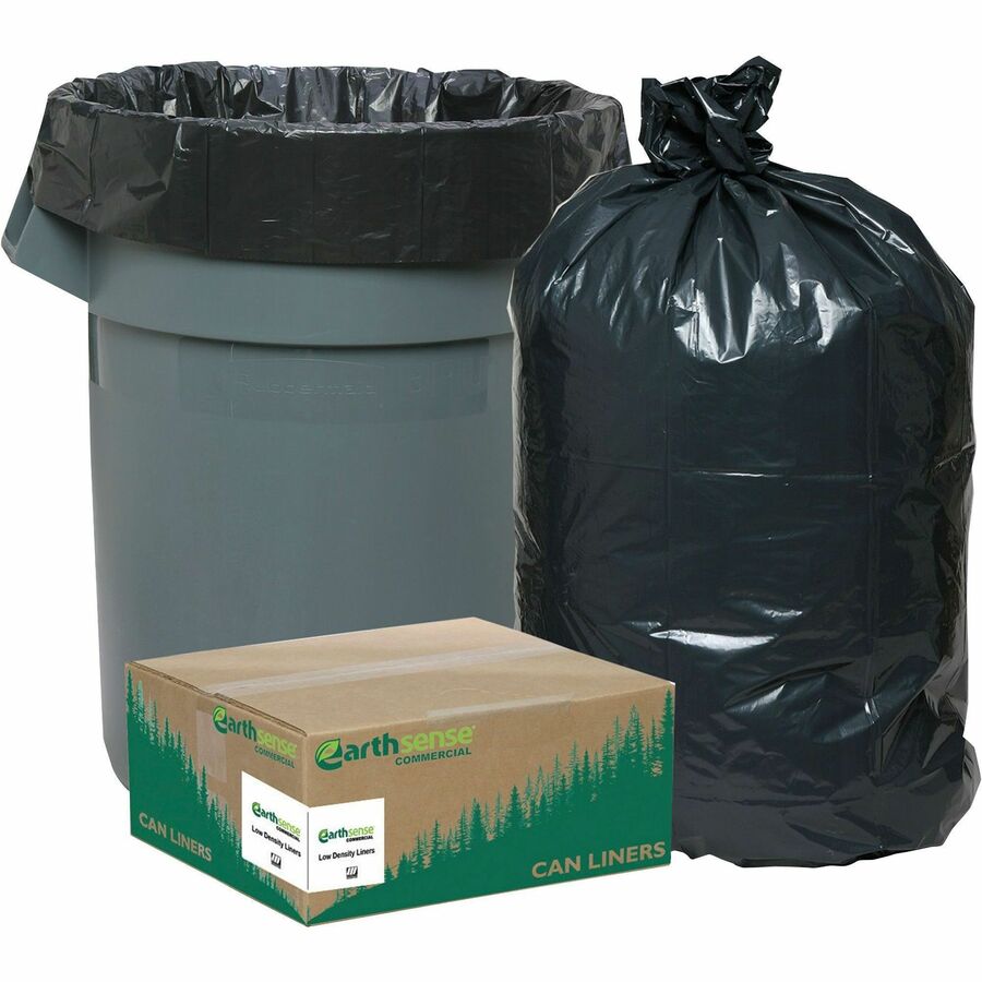 Nature Saver Black Low-density Recycled Can Liners - Extra Large Size - 60  gal Capacity - 38 Width x 58 Length - 1.25 mil (32 Micron) Thickness -  Low Density - Black - Plastic - 100/Carton - Cleaning Supplies - Recycled